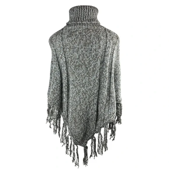 Inis Crafts 100% Merino Wool Poncho Sweater Cape Fringe Brown Irish Made S/M - Picture 13 of 16